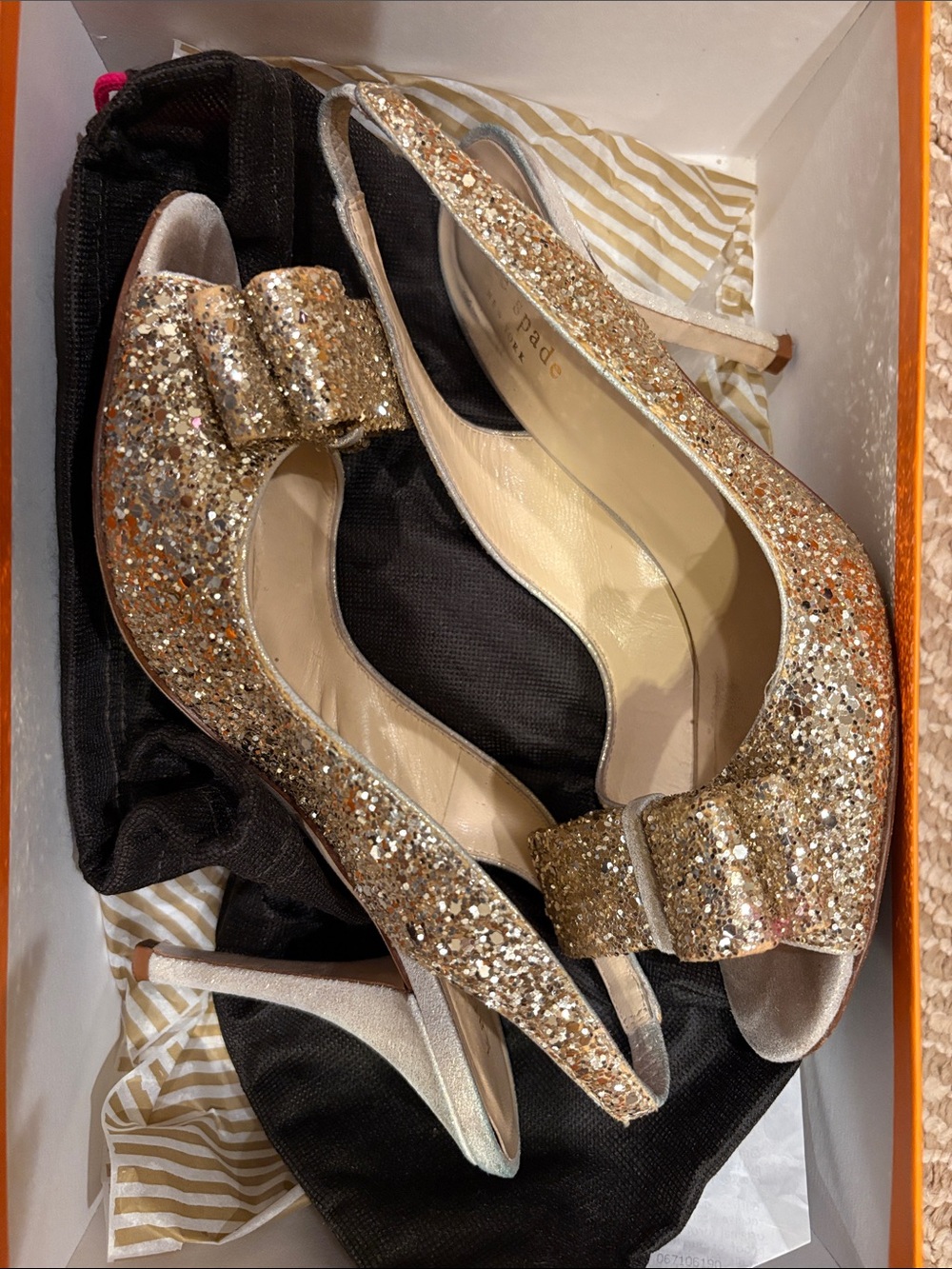 kate spade Gold Glitter Bow Slingback Heels